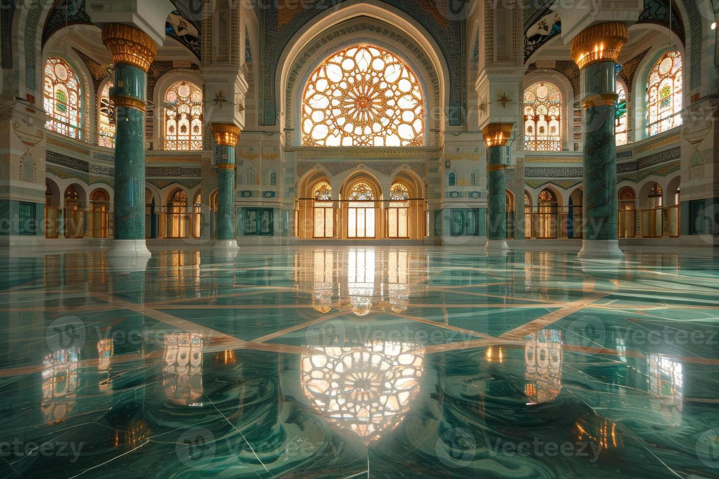 A large interior mosque, empty praying room photo