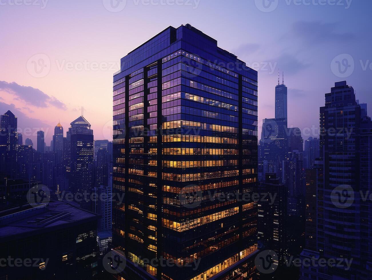 AI generated A modern office building soaring above the city skyline photo