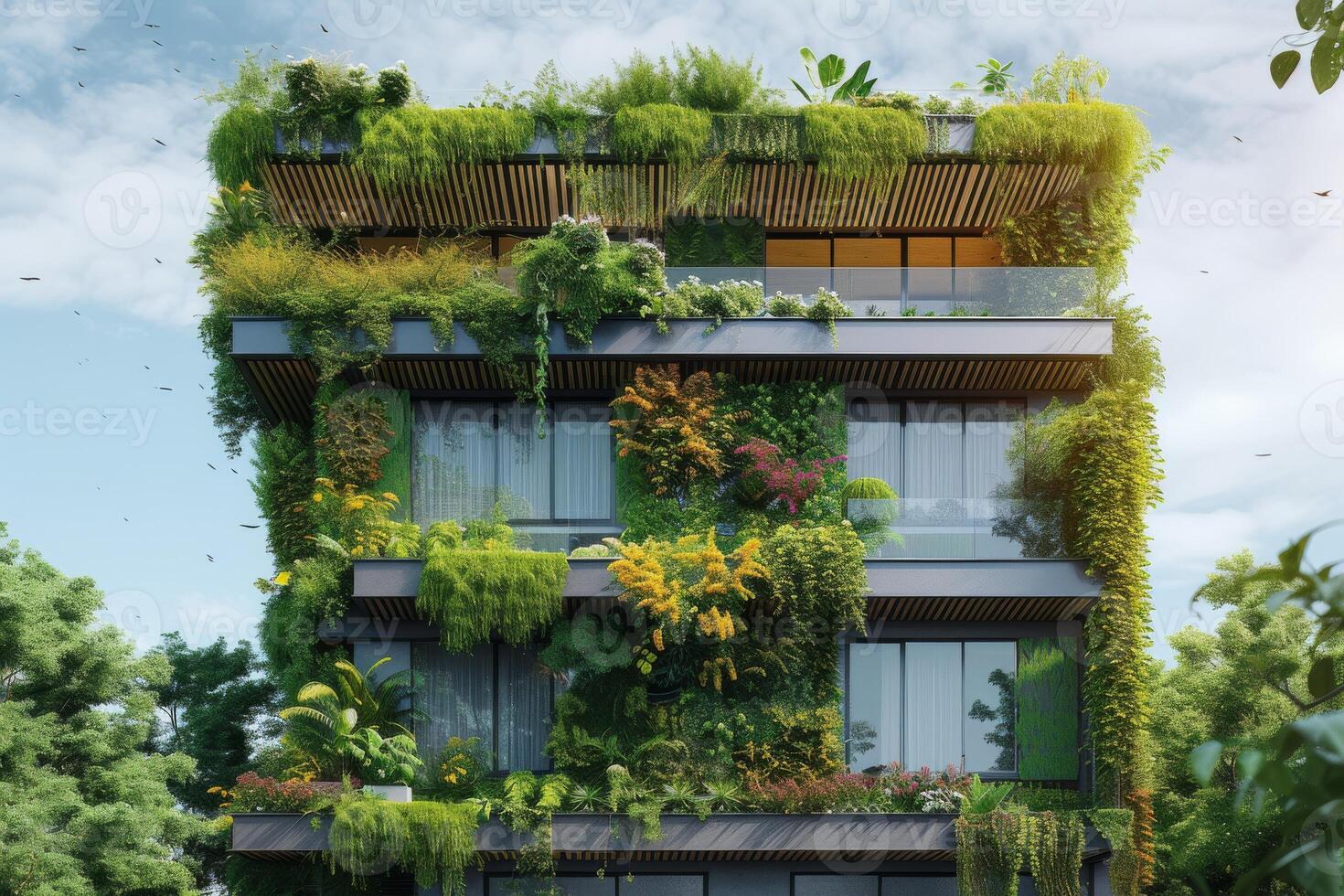 ai generado un eco casa en céntrico con vertical jardines foto