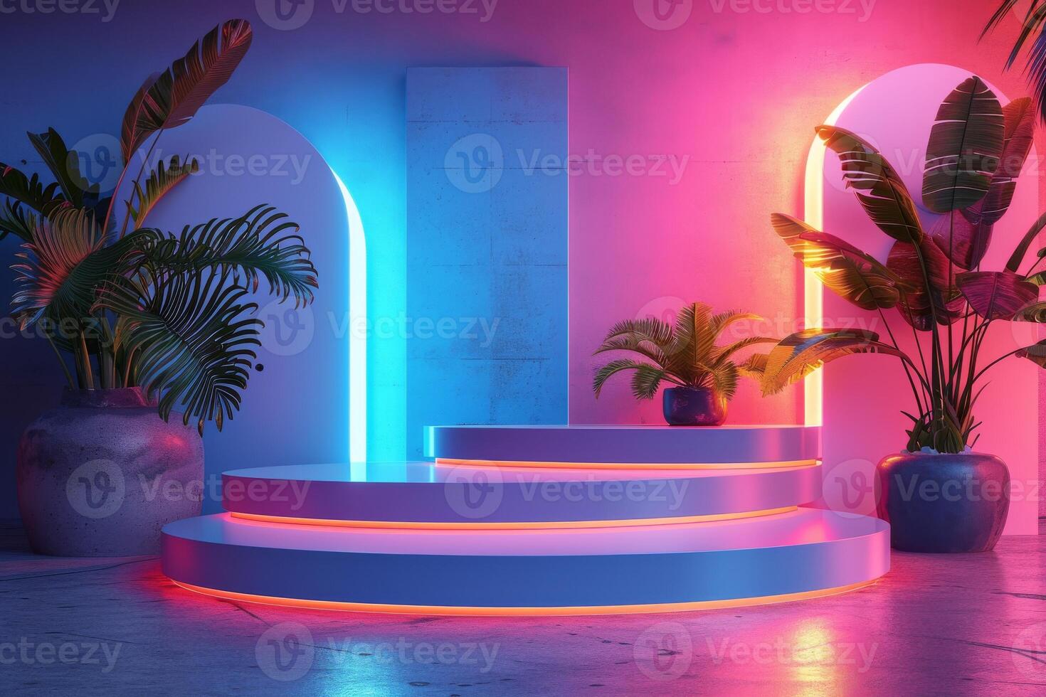 AI generated A minimalist podium with a focus on neon accents photo