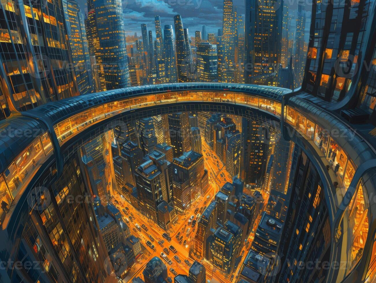 AI generated A skyline office building scene capturing the energy and vibrancy photo