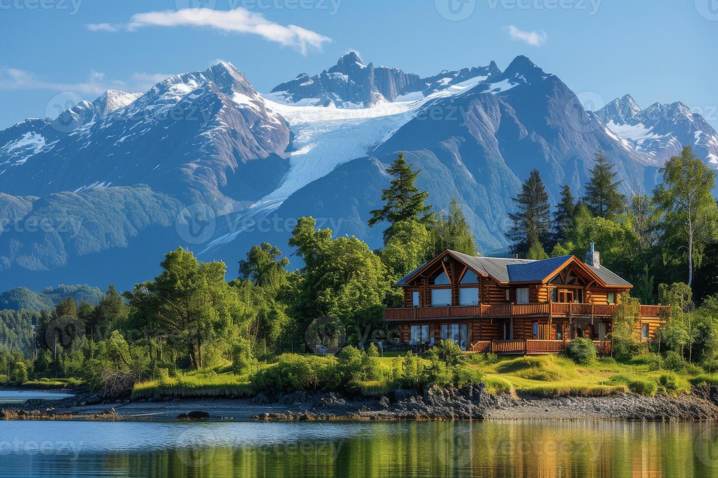 AI generated A remote seaside village nestled within a pristine wilderness photo