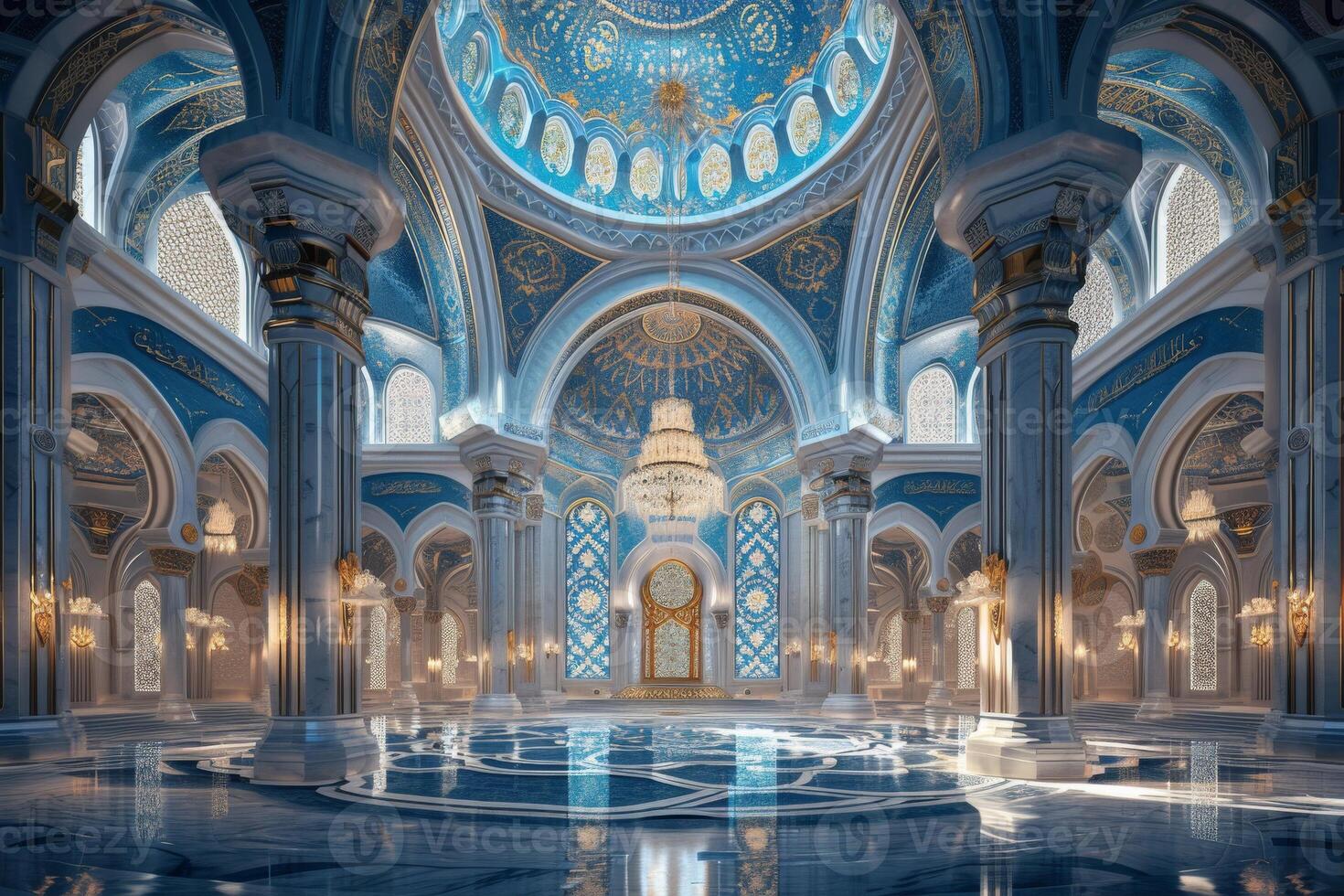 Ethereal dome and mihrab within a celestial mosque photo