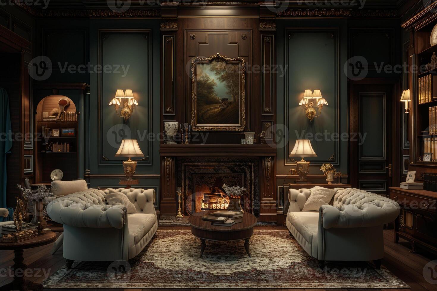 AI generated An elegant living room, featuring classic furniture pieces photo