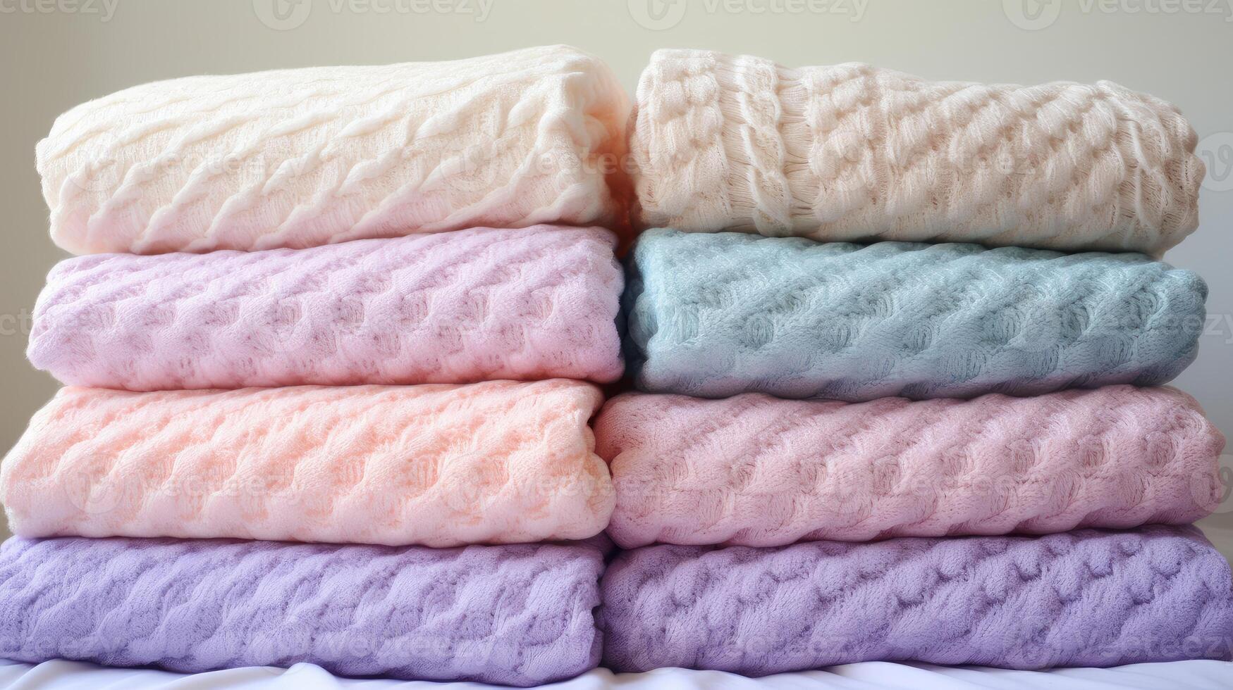 AI generated Crocheted baby blankets in soft pastel colors. Generative AI photo