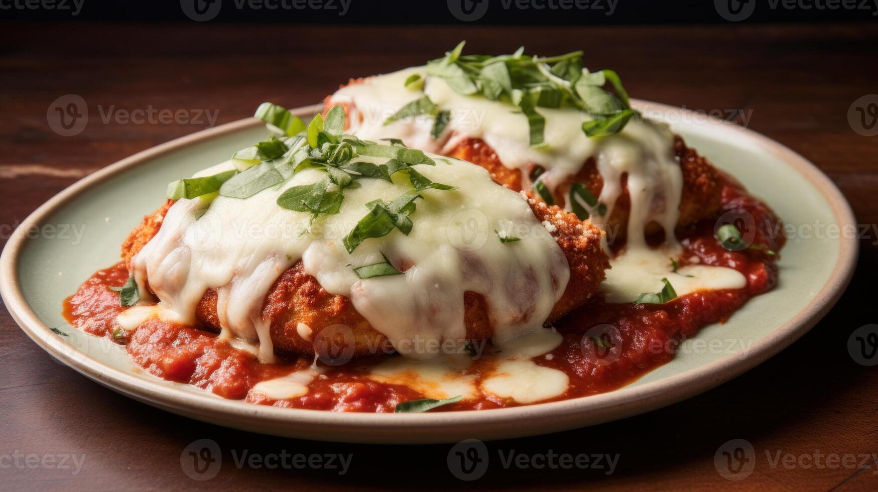 AI generated Greasy and satisfying chicken parmesan. Generative AI photo