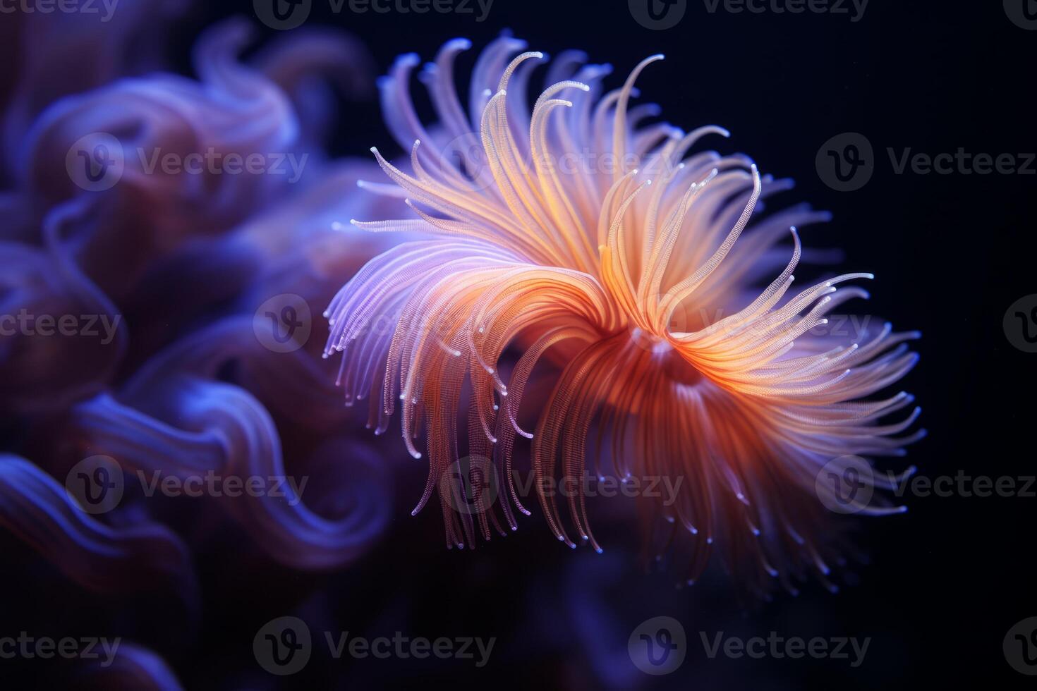 AI generated A close-up of a graceful feather duster worm. Generative AI photo