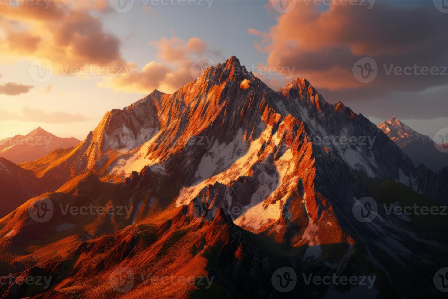 AI generated A scenic view of dramatic shadows cast by mountain peaks during sunrise. Generative AI photo