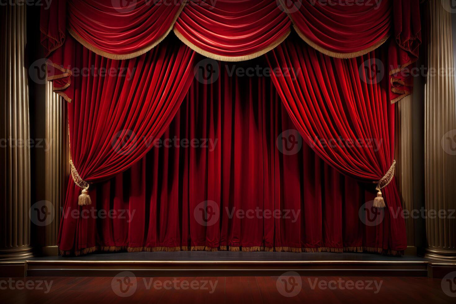 AI generated Red velvet theater curtains with elegance. Generative AI photo