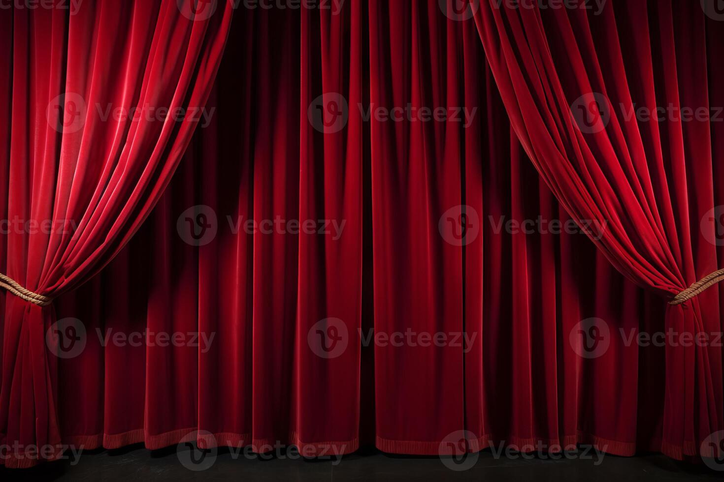 AI generated Red velvet cinema curtains opening for a premiere. Generative AI photo