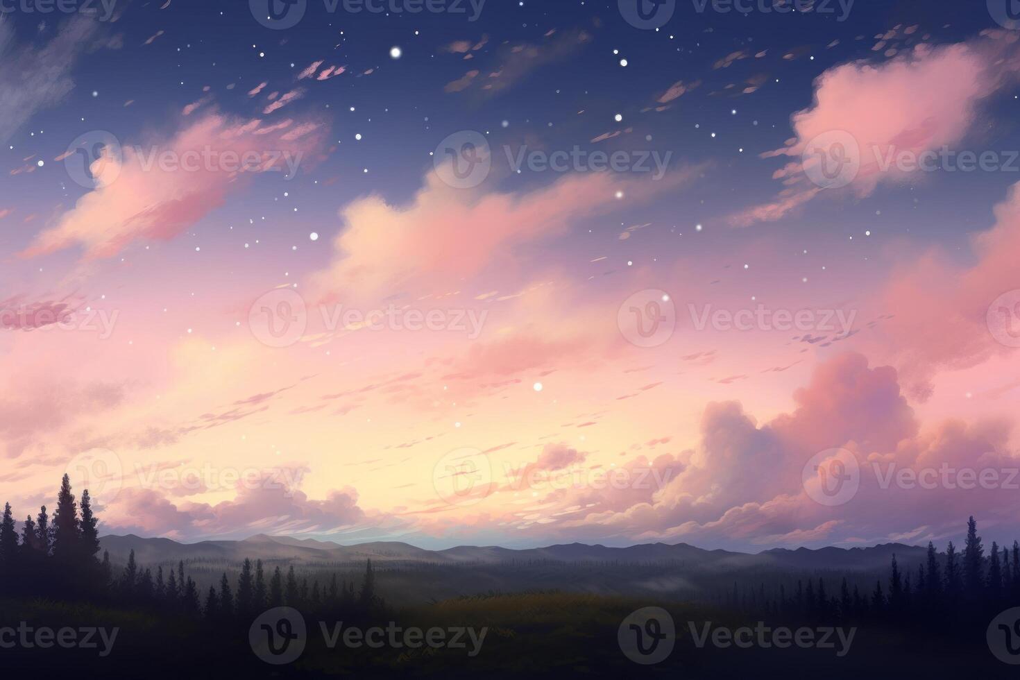 AI generated Beautiful sky filled with clouds and shining stars. Generative AI photo
