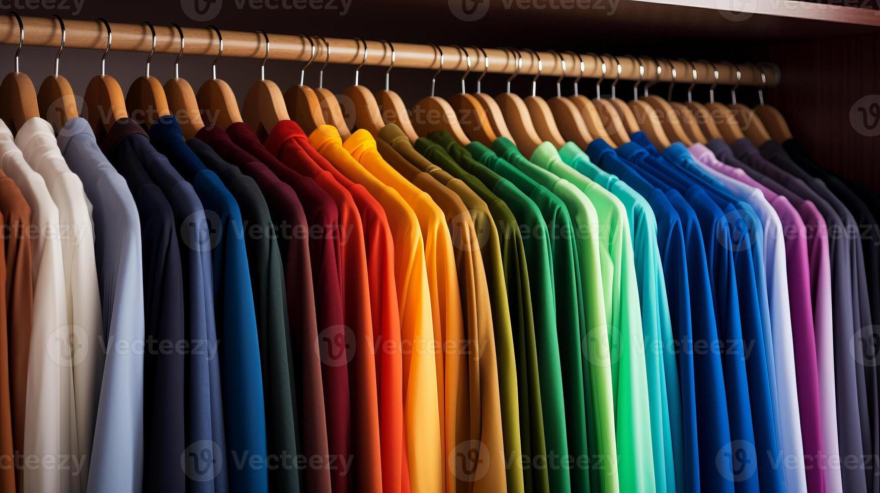 AI generated A closet with color-coded hangers. Generative AI photo