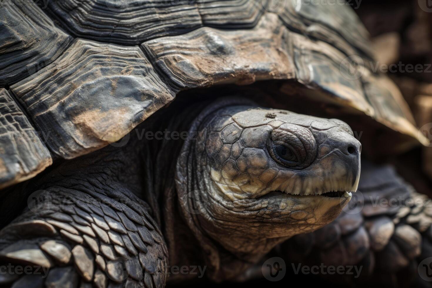 AI generated A close-up of a tortoise's ancient and weathered shell, a testament to longevity and survival. Generative AI photo