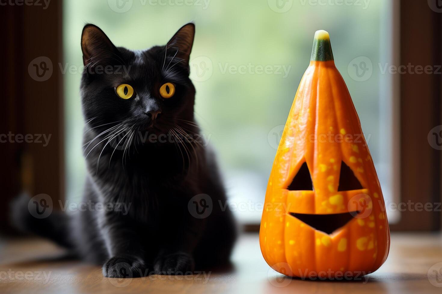 AI generated A candy corn and black cat Halloween treat. Generative AI photo