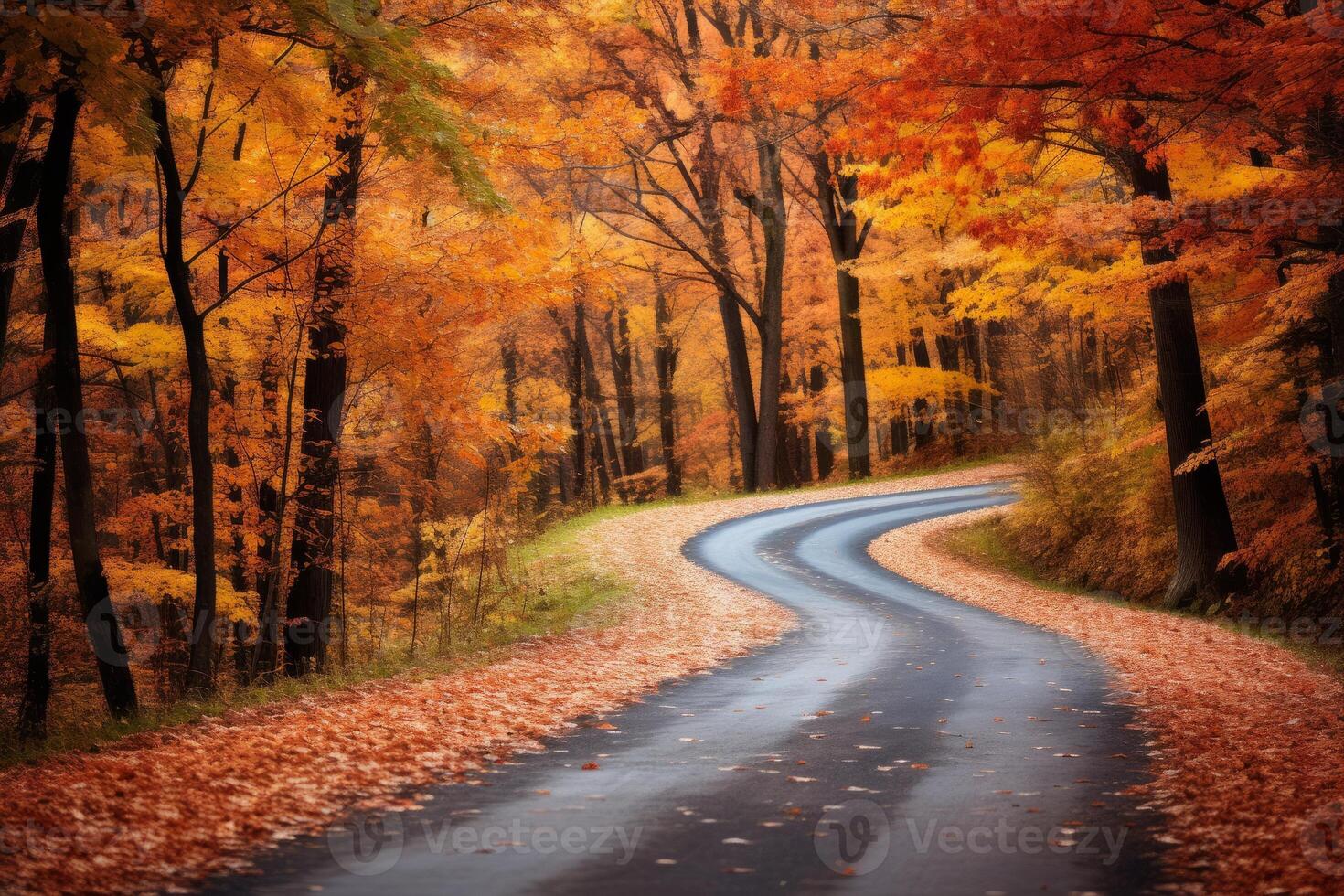 AI generated Colorful leaves on a winding country road. Generative AI photo