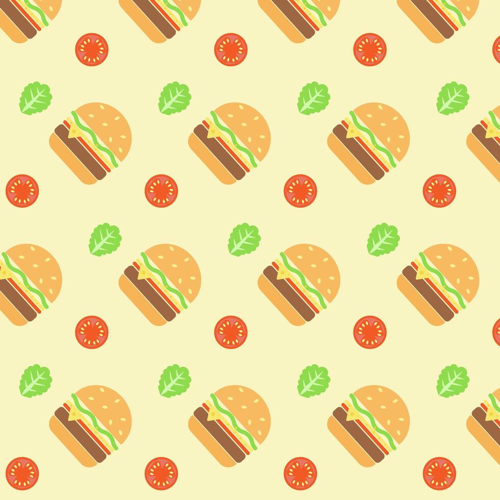 Seamless Burger pattern in minimalistic style. Fast food icon. Vector illustration.