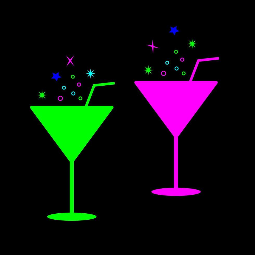 un conjunto de cócteles y bebidas en diferente lentes según a el menú. alcohólico bebidas vector ilustración.