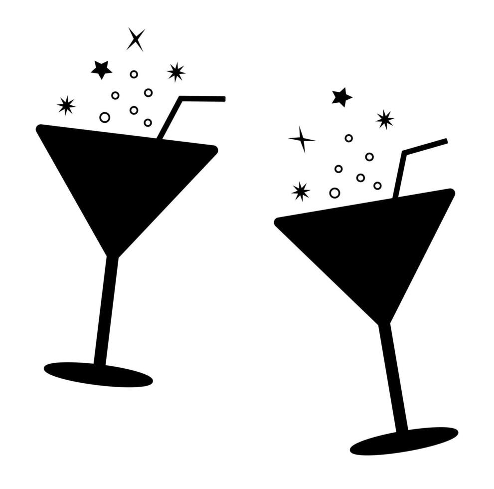 A set of cocktails and drinks in different glasses according to the menu. Alcoholic drinks. Vector illustration.