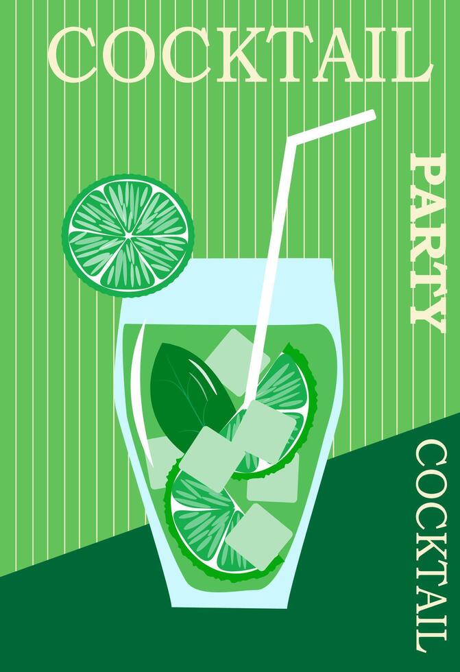 Set of cocktails. Illustration of fruit drinks in glasses. Banner with soft and alcoholic drinks, summer cocktails. vector