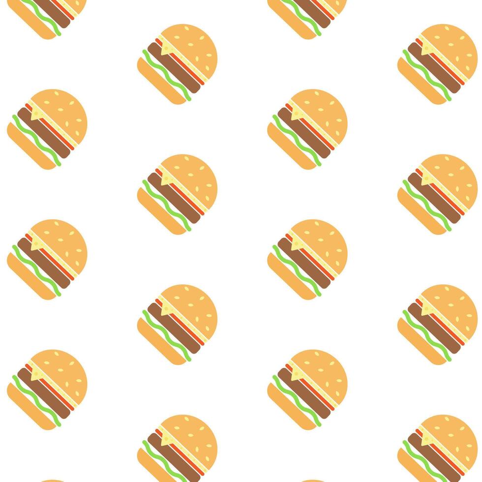 Seamless Burger pattern in minimalistic style. Fast food icon. Vector illustration.