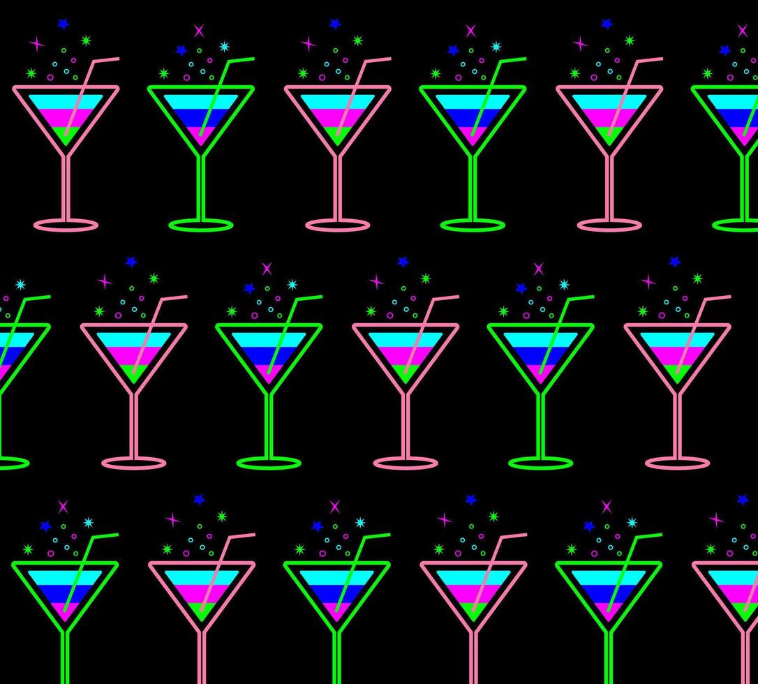 Pattern with martini glasses of different colors. Decor with alcoholic drinks. Vector. vector