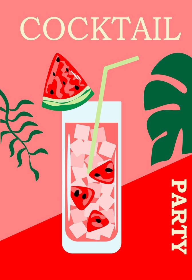 Set of cocktails. Illustration of fruit drinks in glasses. Banner with soft and alcoholic drinks, summer cocktails. vector