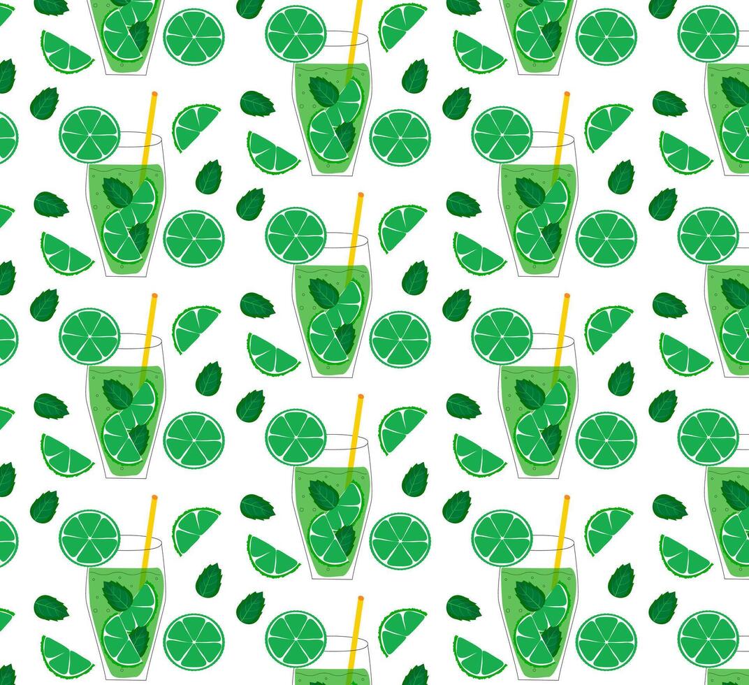 Pattern with cocktail glasses orange, mojito, strawberry. Decor with summer alcoholic drinks. Vector. vector