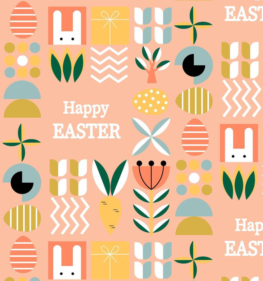 Easter cute fun geometric pattern with Easter eggs. Vector illustration.