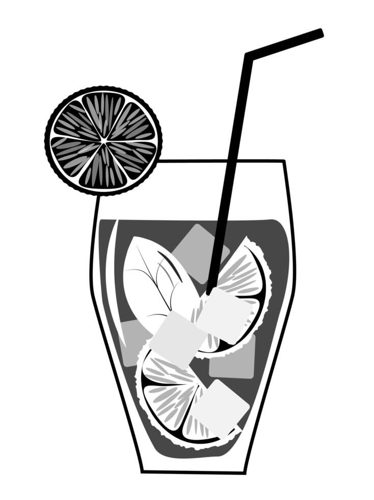 Set of cocktails. Illustration of fruit drinks in glasses. Banner with soft and alcoholic drinks, summer cocktails. vector