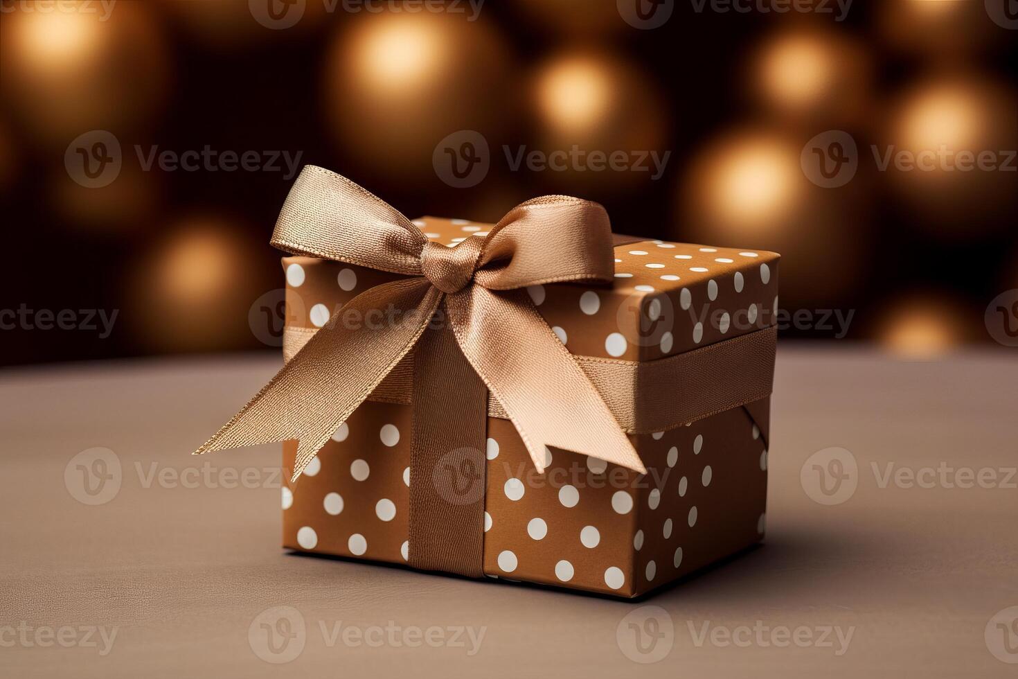 AI generated A close-up of a gift box with a polka dot pattern. Generative AI photo