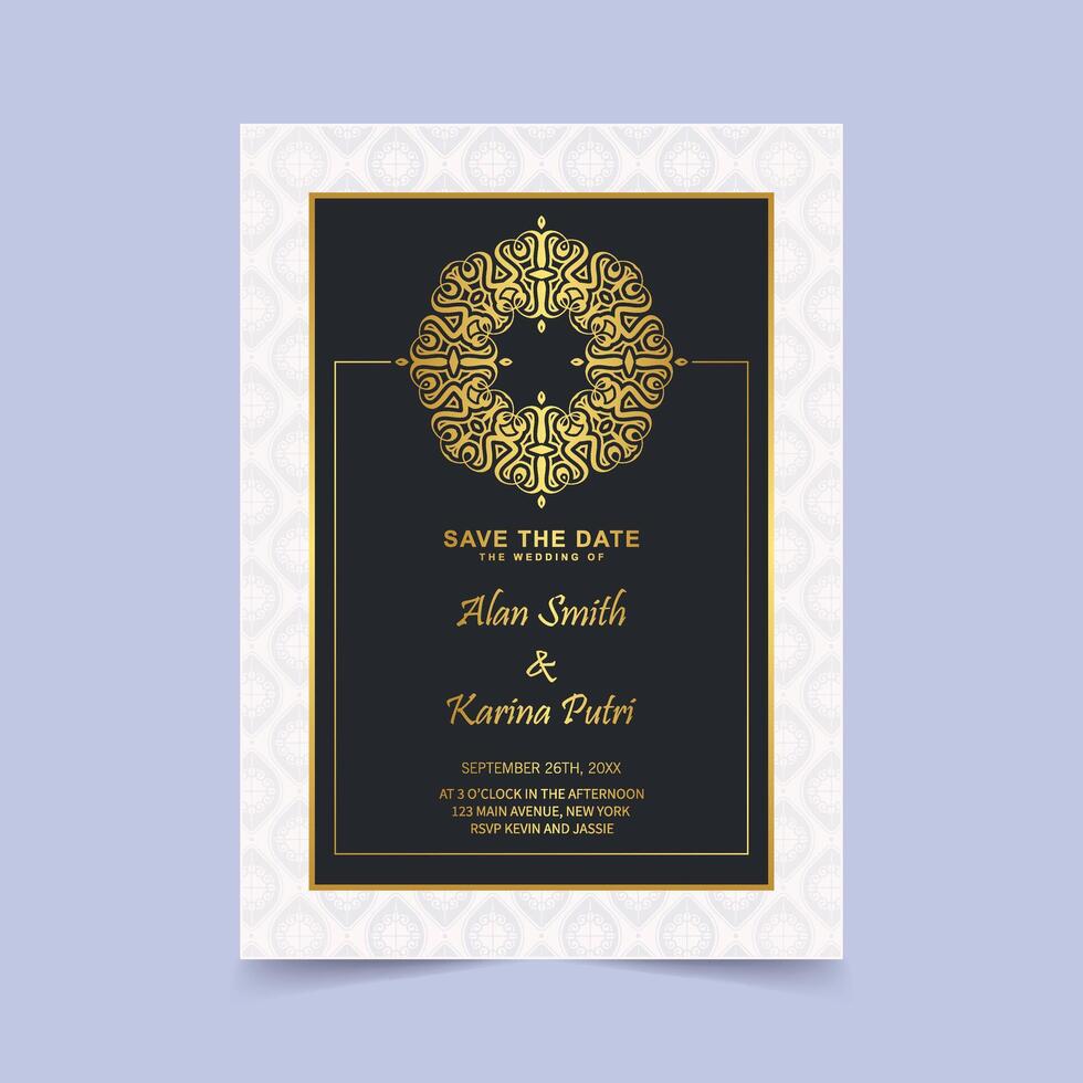 elegante diseño de plantilla de tarjeta de invitación de boda mandala vector