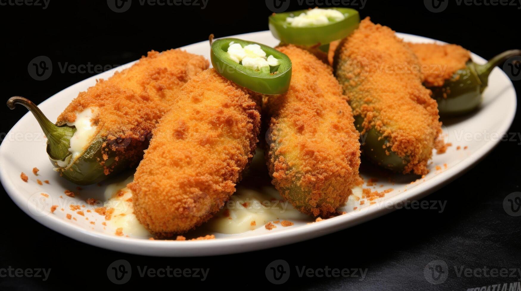 AI generated Mouthwatering and greasy cheese-filled jalapeno poppers. Generative AI photo