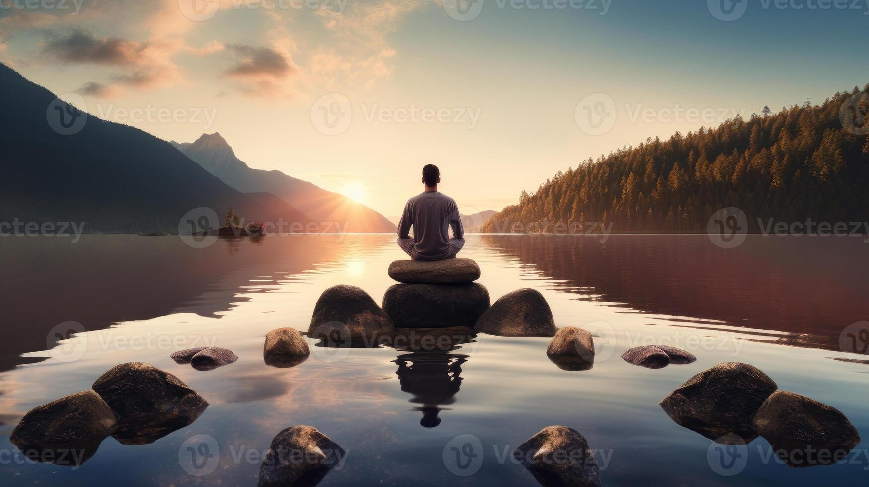 AI generated Person practicing mindfulness in a serene setting. Generative AI photo