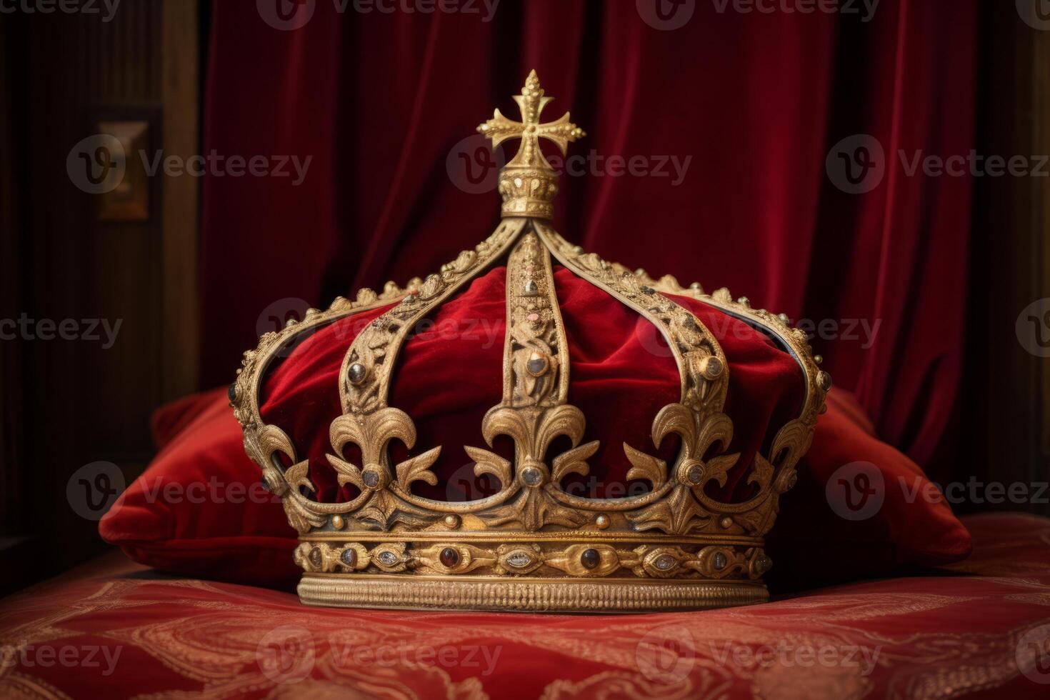 AI generated A crown on a regal velvet pillow. Generative AI photo