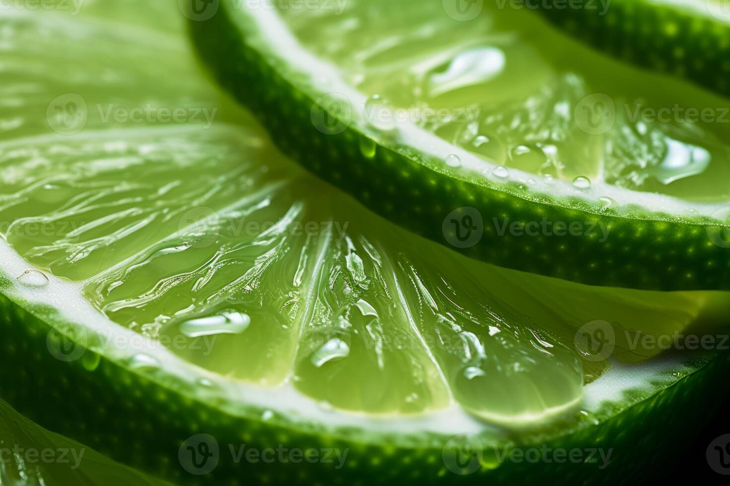 AI generated A macro shot of a sliced lime with green zest. Generative AI photo
