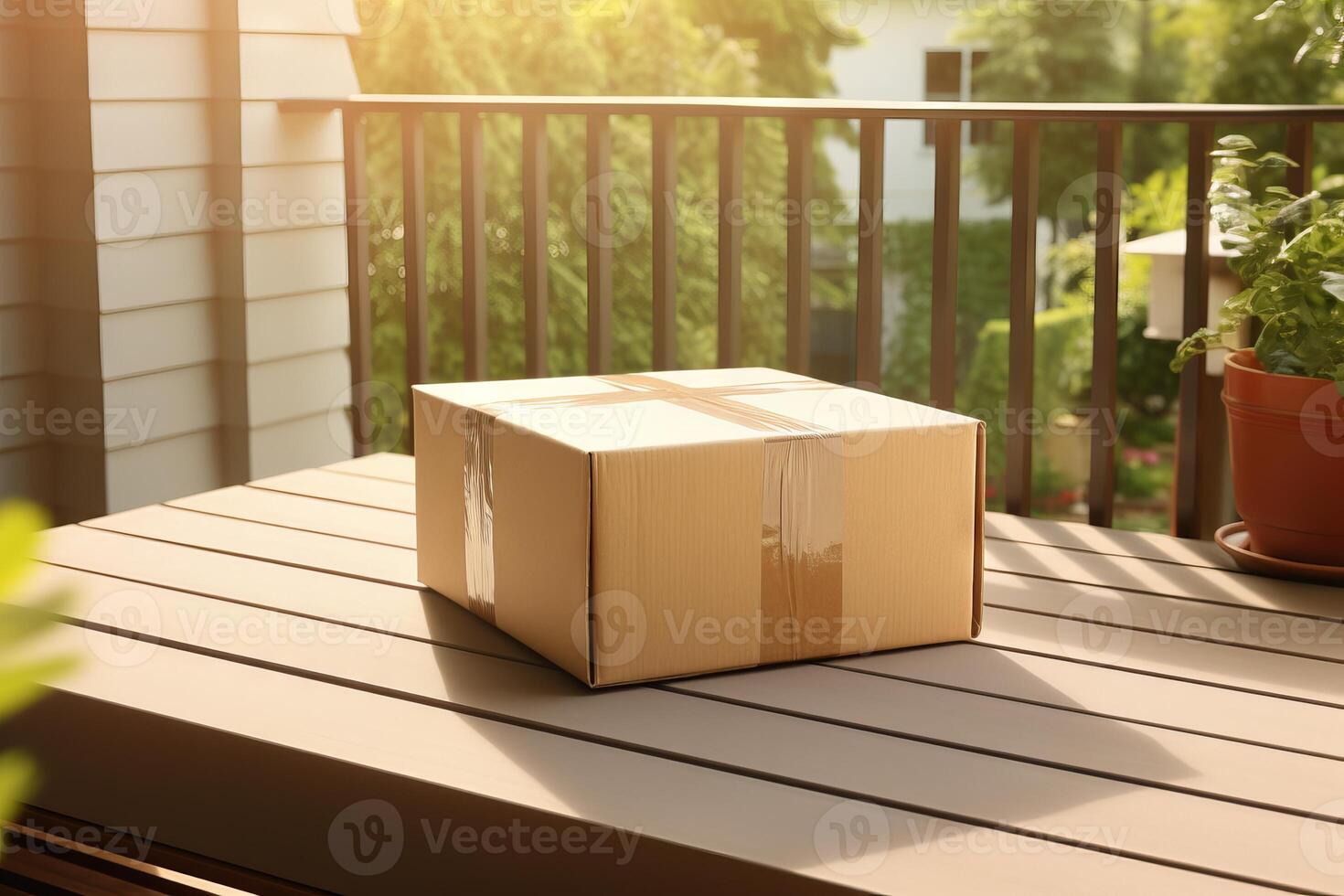 AI generated A package being placed on a porch. Generative AI photo
