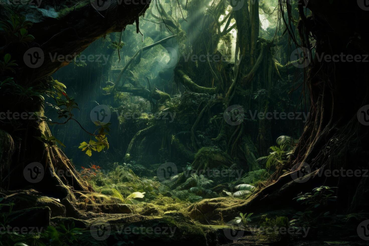 AI generated Ancient forest with a rich tapestry of plant life. Generative AI photo