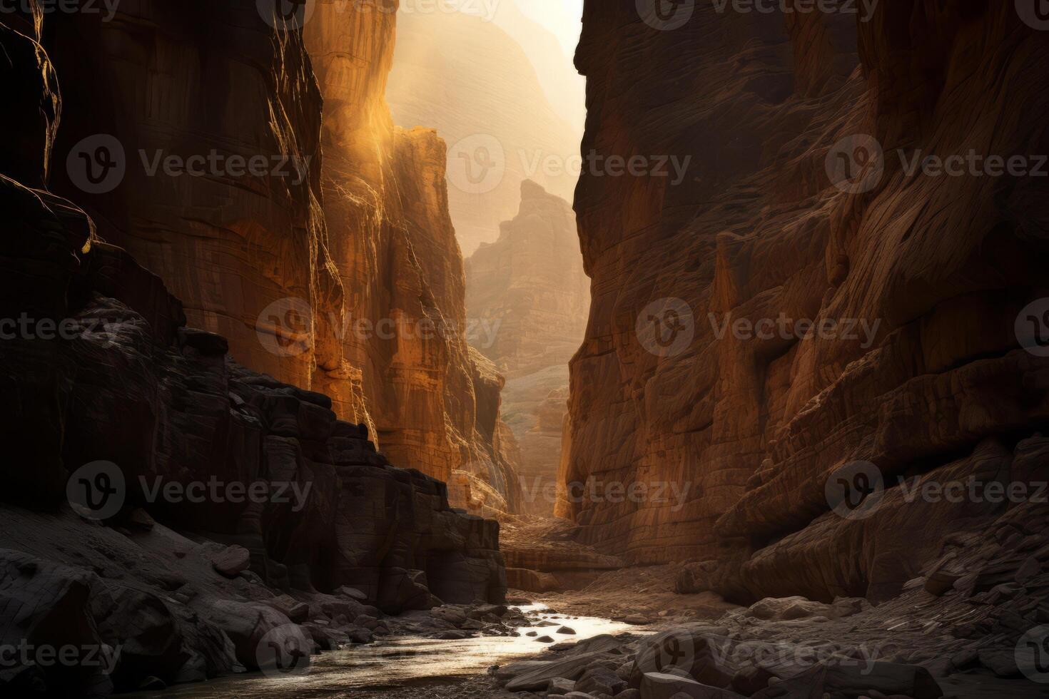 AI generated A photograph capturing the dramatic interplay of light and shadow in a canyon. Generative AI photo