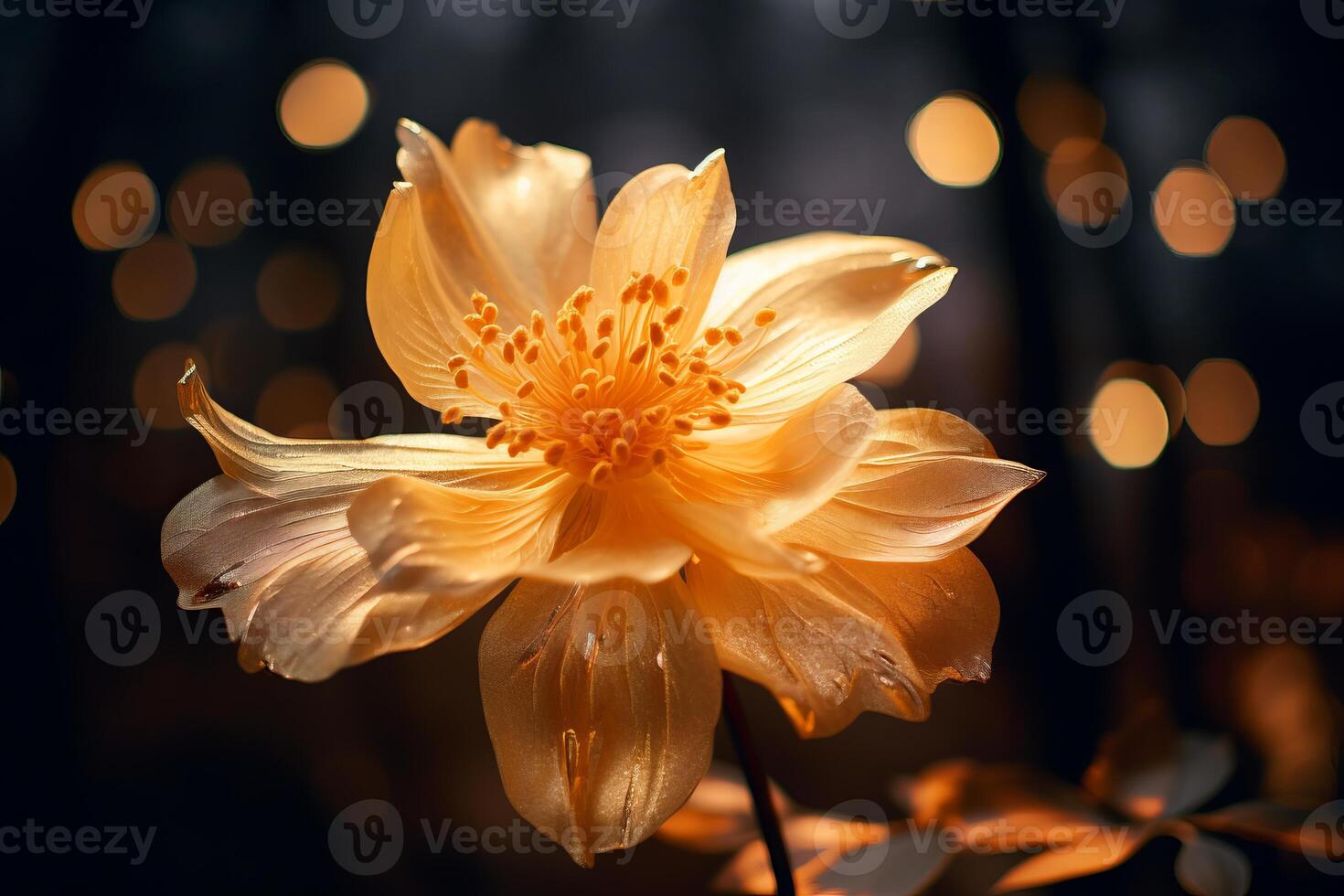 AI generated A close-up of a flower illuminated by golden light. Generative AI photo