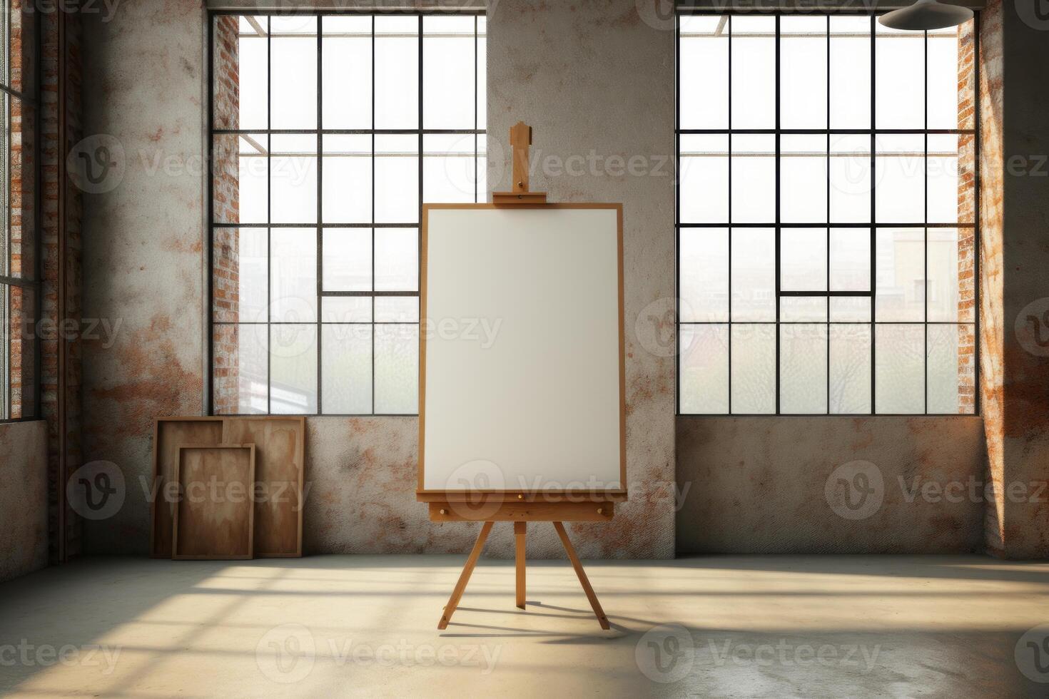 AI generated Easel stands in front of two windows. Generative AI photo
