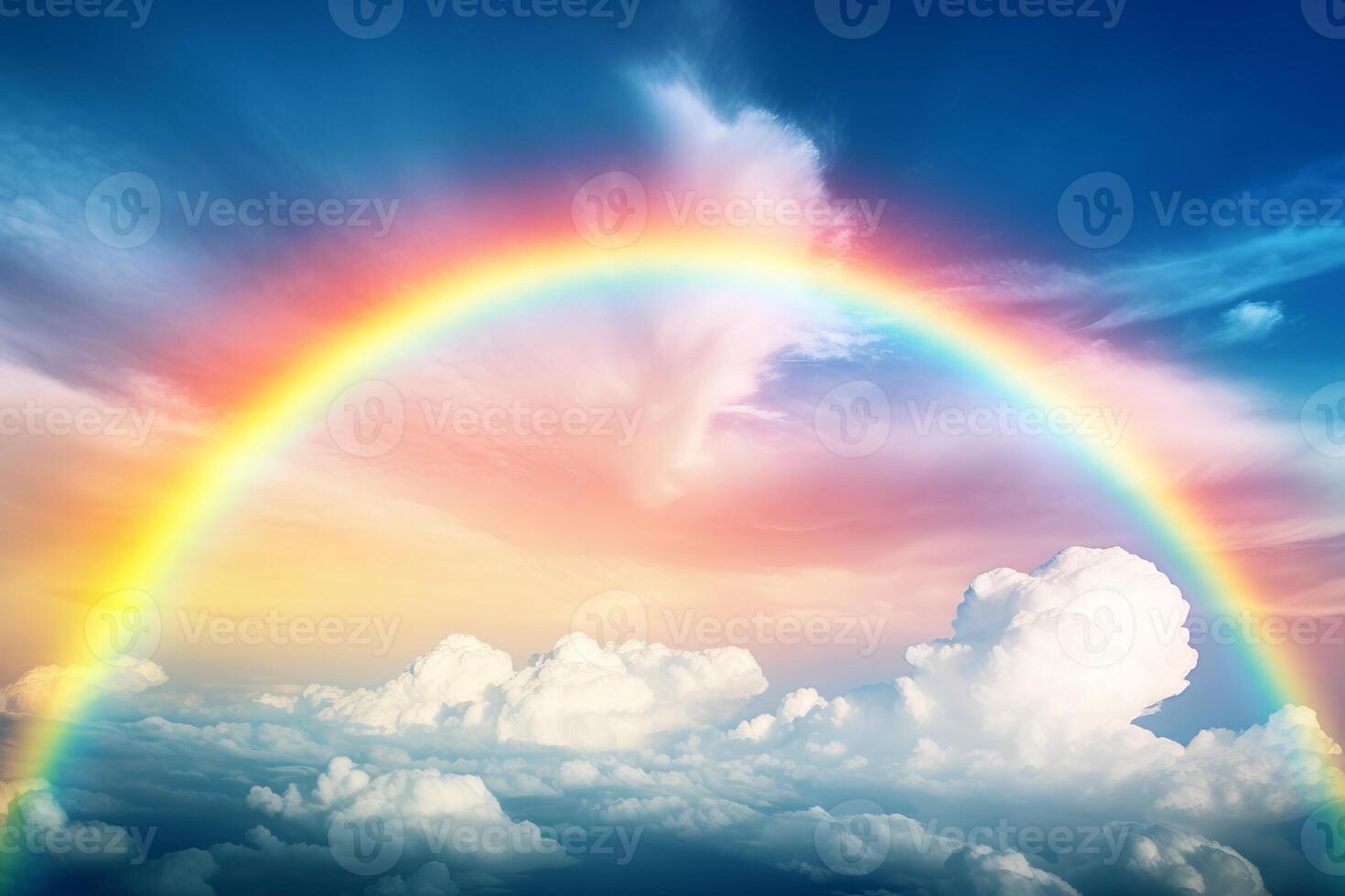 AI generated Double rainbow arching across the sky. Generative AI photo