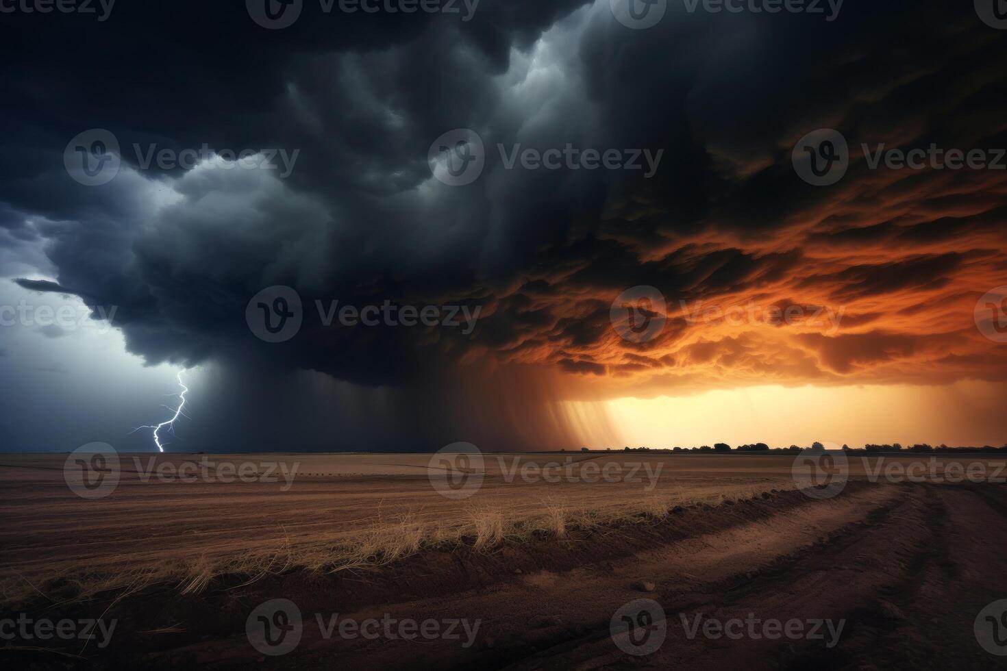 AI generated Powerful storm approaching a vast field. Generative AI photo