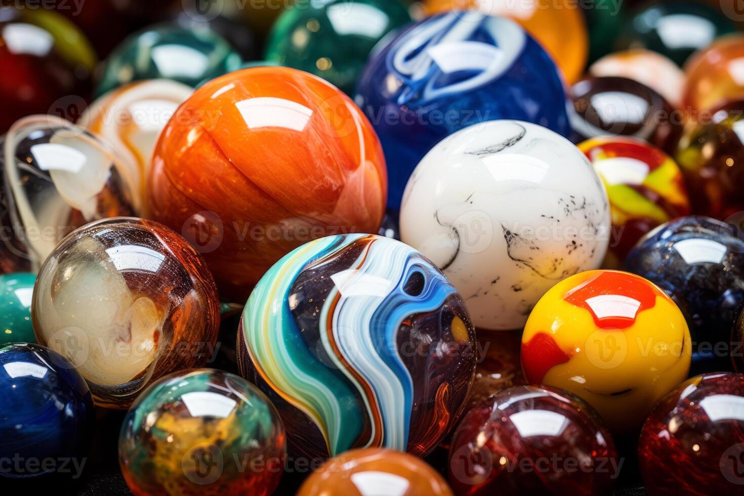 AI generated A collection of vintage marbles in various colors. Generative AI photo