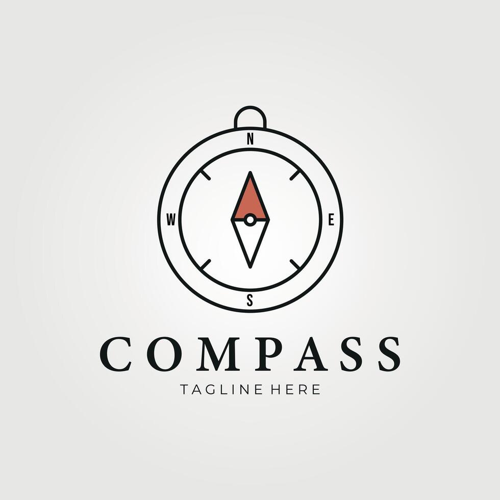 compass line art logo vector illustration design, simple line art logo equipment adventure, icon and sign