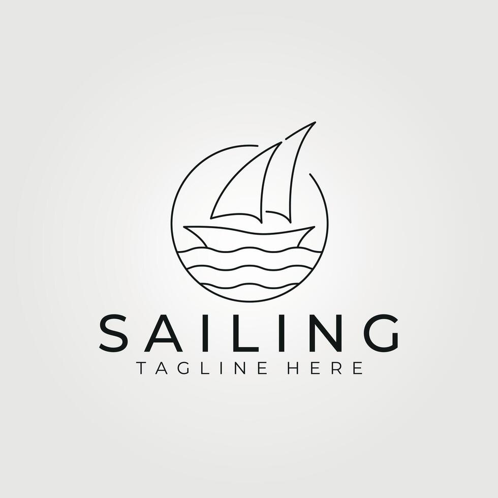 sailing ship line art budge logo, icon, illustration, sign and symbol vector