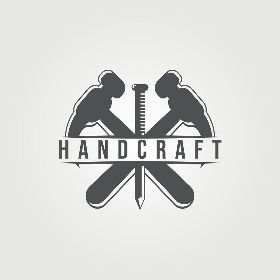 hammer and steel nail logo vintage vector illustration design, handcraft logo design