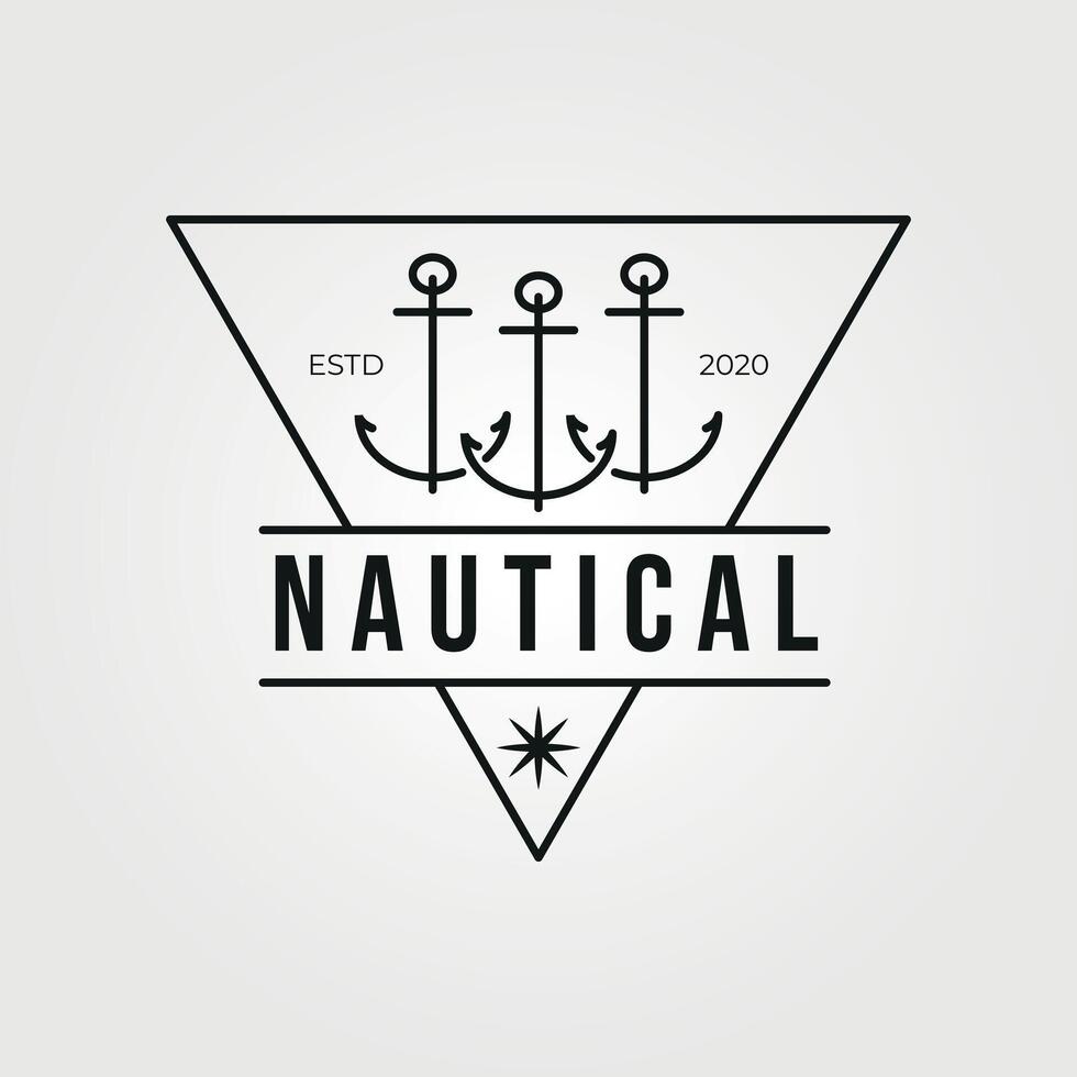 nautical  line art with three anchor in emblem logo vector vintage illustration design