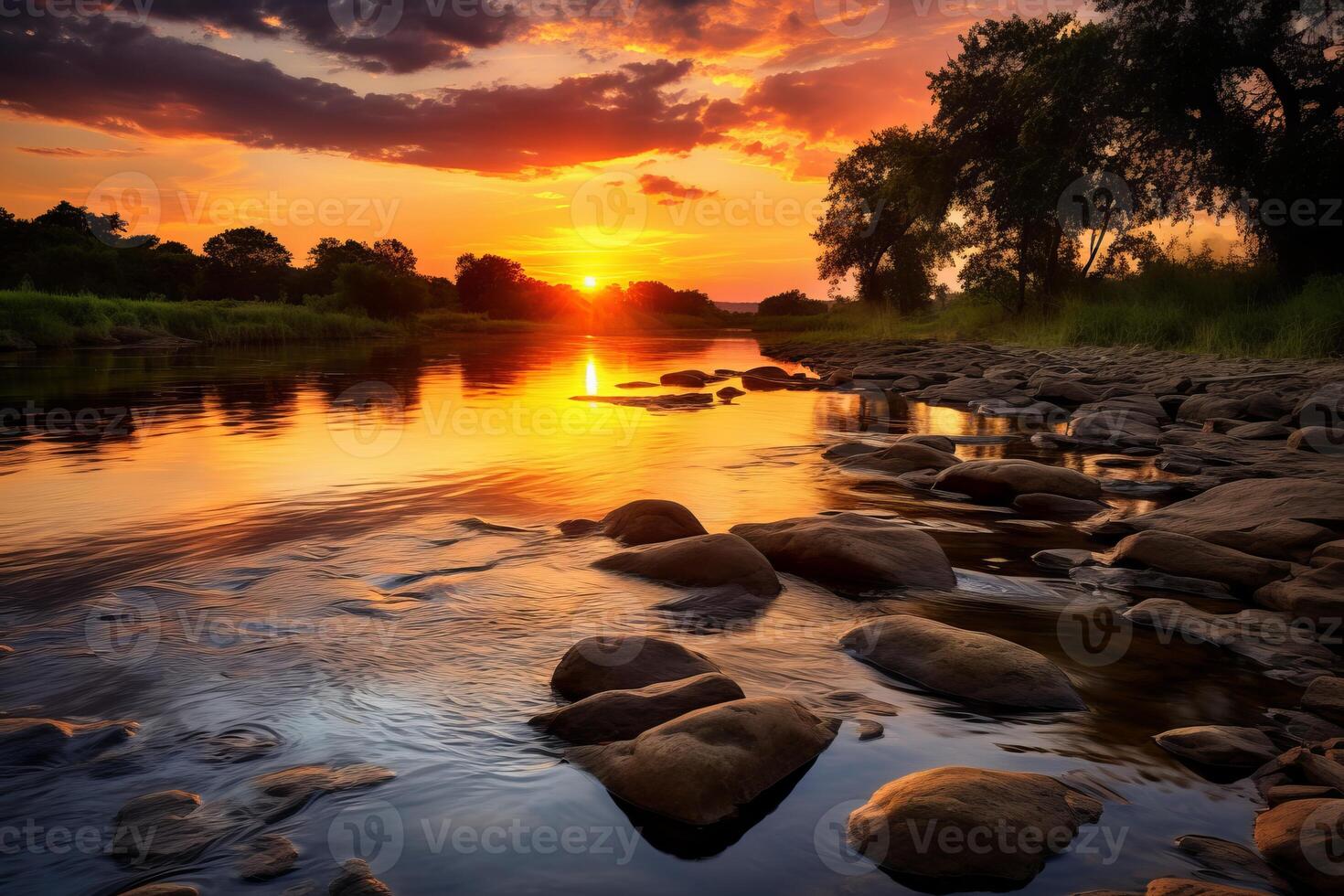 AI generated The tranquil beauty of a river at sunset. Generative AI photo