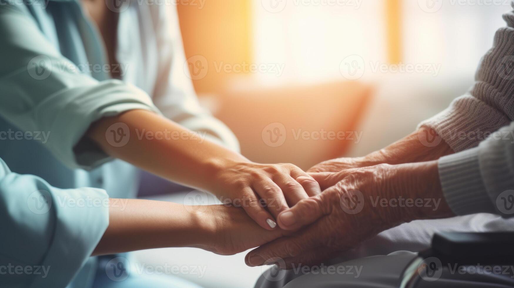 AI generated Close-up of a caregiver assisting a stroke survivor with daily activities. Generative AI photo