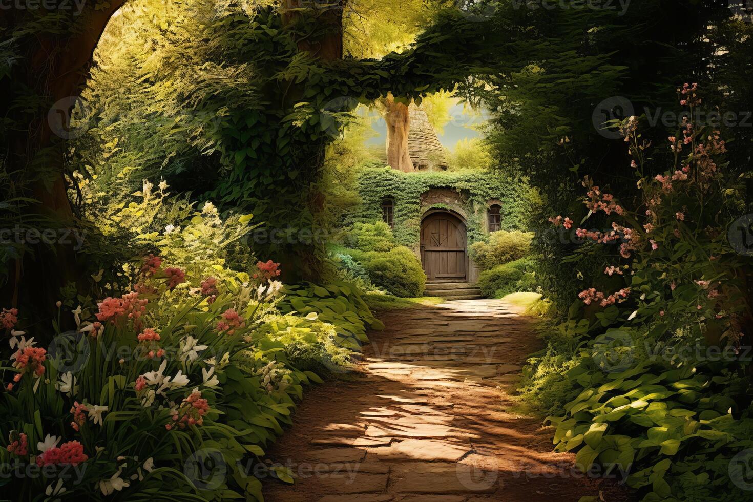 AI generated A tranquil countryside path leading to a secret garden. Generative AI photo